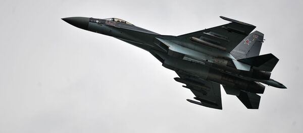 Самолет Су-35 во время показательных выступлений на всероссийском этапе международного конкурса Авиадартс-2015 в Воронеже - 俄罗斯卫星通讯社