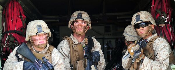 US Marines sit in an amphibious assault vehicle during a joint landing operation by US and South Korean Marines - 俄羅斯衛星通訊社