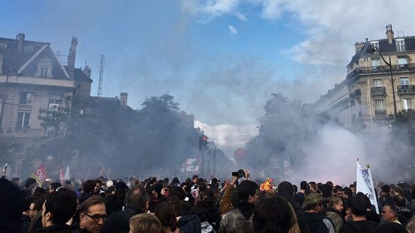 法國巴黎警方動用催淚瓦斯驅散示威遊行 - 俄羅斯衛星通訊社