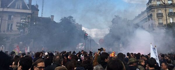 法國巴黎警方動用催淚瓦斯驅散示威遊行 - 俄羅斯衛星通訊社