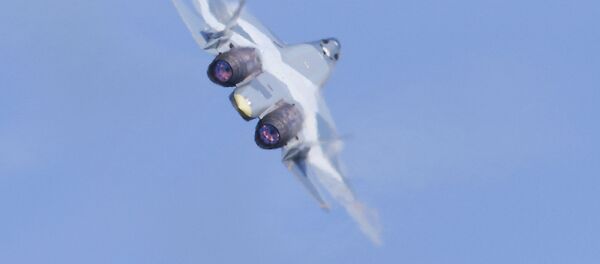 Российский многофункциональный истребитель пятого поколения Т-50 на Международном авиационно-космическом салоне МАКС-2017 в Жуковском - 俄罗斯卫星通讯社