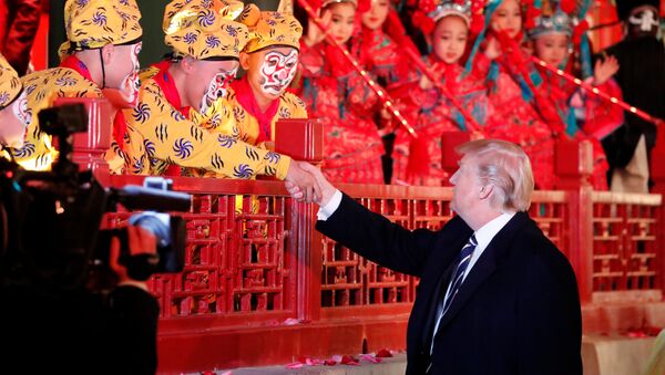 Президент США Дональд Трамп на представлении в Запретном городе в Пекине, Китай - 俄羅斯衛星通訊社