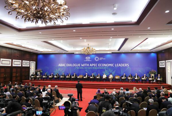 2017年11月10日。俄聯邦總統普京參加在越南舉行的“亞太經合組織”國家元首與該組織工商咨詢理事會成員在峰會上進行的會面。 - 俄羅斯衛星通訊社