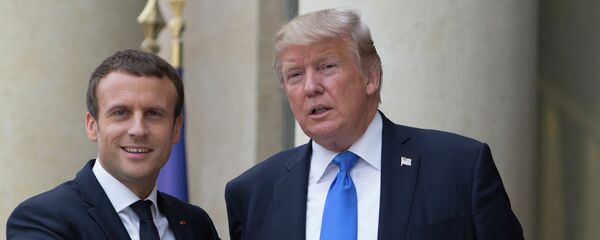 Президент США Дональд Трамп (справа) и президент Франции Эммануэль Макрон во время встречи в Париже. Президент США Дональд Трамп (справа) и президент Франции Эммануэль Макрон во время встречи в Париже. - 俄羅斯衛星通訊社