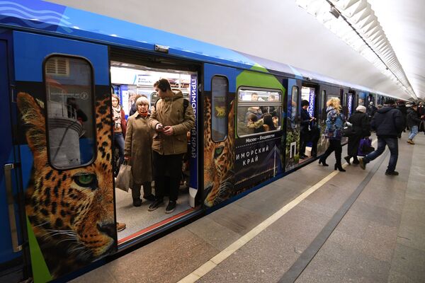 “远东特快”主题地铁列车在“卢比扬卡”站。 - 俄罗斯卫星通讯社