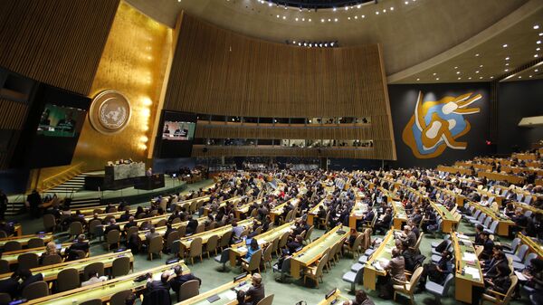 Зал заседаний Генеральной Ассамблеи ООН до голосования по Иерусалиму - 俄羅斯衛星通訊社