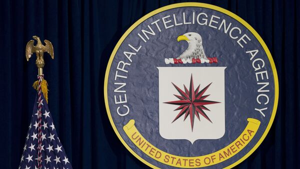 Эмблема ЦРУ рядом с американским флагом - 俄羅斯衛星通訊社