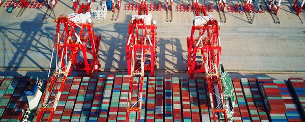 A loaded cargo ship at the Yangshan Deep-Water Port - 俄罗斯卫星通讯社