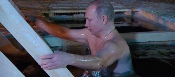 普京参加东正教活动，光身浸入冰窟窿 - 俄罗斯卫星通讯社