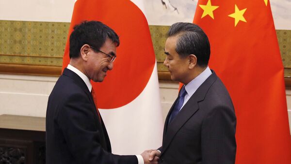 中国外交部长王毅和日本外相河野太郎28日举行了会谈 - 俄罗斯卫星通讯社