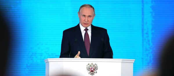 Президент РФ Владимир Путин выступает с ежегодным посланием Федеральному Собранию в ЦВЗ Манеж - 俄罗斯卫星通讯社