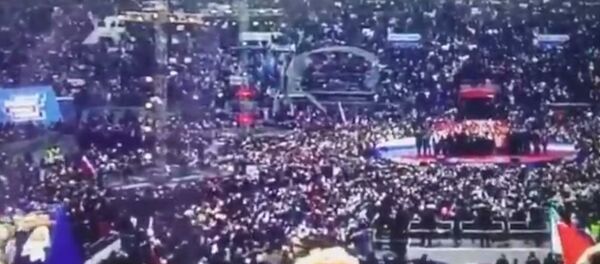 普京和俄罗斯国家冰球队在莫斯科的集会上唱国歌 - 俄罗斯卫星通讯社