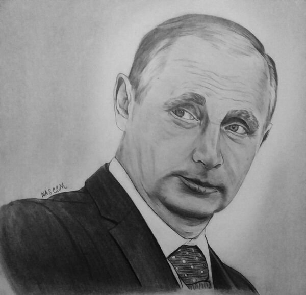 在和俄羅斯衛星通訊社記者相遇後,他畫了一副俄羅斯總統普京的肖像畫,並通過郵局寄了出去,以此表達他對俄羅斯對敘立場的感激之情。 在和俄羅斯衛星通訊社記者相遇後,他畫了一副俄羅斯總統普京的肖像畫,並通過郵局寄了出去,以此表達他對俄羅斯對敘立場的感激之情。 - 俄羅斯衛星通訊社