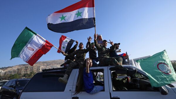 Сирийцы во время демонстрации против воздушных ударов коалиции под командованием США в Дамаске - 俄羅斯衛星通訊社