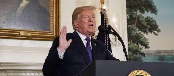 U.S. President Trump announces military strikes on Syria while delivering a statement from the White House in Washington U.S. President Trump announces military strikes on Syria while delivering a statement from the White House in Washington - 俄罗斯卫星通讯社