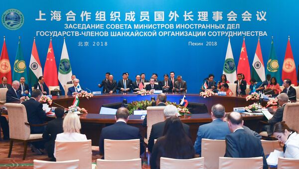 Foreign ministers and officials of the Shanghai Cooperation Organisation (SCO) attend a meeting at the Diaoyutai State Guest House in Beijing - 俄罗斯卫星通讯社