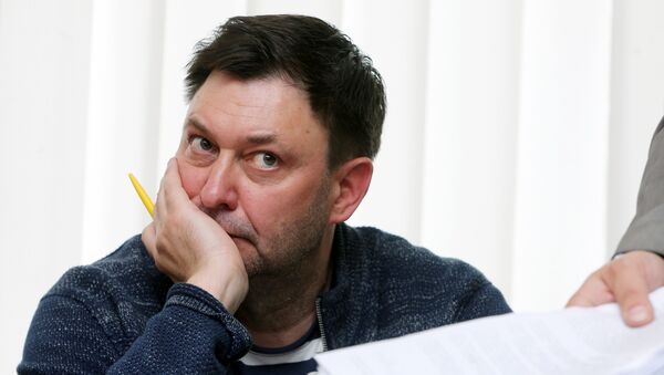 Journalist Vyshinsky, the director of Russian state news agency RIA Novosti Ukraine, attends a preliminary court hearing in Kherson - 俄羅斯衛星通訊社