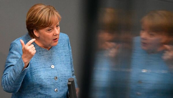 German Chancellor Angela Merkel gives a speech - 俄羅斯衛星通訊社