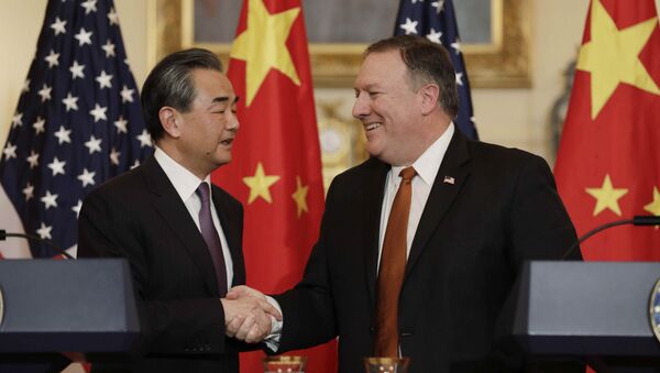U.S. Secretary of State Mike Pompeo meets with Chinese Foreign Minister Wang Yi at the State Department in Washington - 俄罗斯卫星通讯社