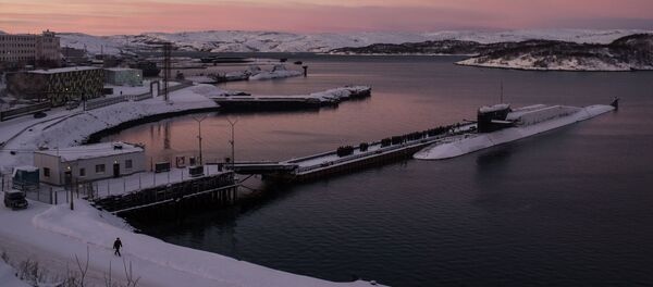 Подводная лодка проекта 667БДРМ Дельфин Северного флота ВМФ России на причале в Гаджиево Мурманской области - 俄羅斯衛星通訊社