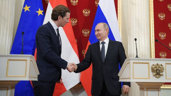 Президент РФ Владимир Путин и канцлер Австрии Себастьян Курц - 俄罗斯卫星通讯社