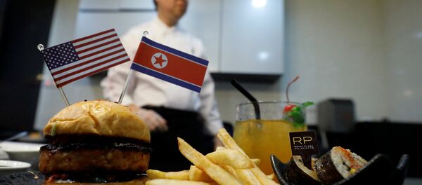 特金会前新加坡现“和平汉堡”和“火箭人”玉米片 - 俄罗斯卫星通讯社
