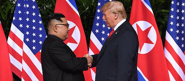 金正恩與特朗普在朝美峰會上首度握手 - 俄羅斯衛星通訊社