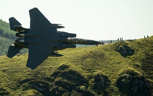 美国F-15战机在威尔士北部多尔盖莱镇的田野上空飞过 - 俄罗斯卫星通讯社