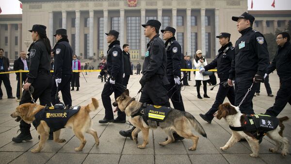 Police dogs and their handlers walk past the Great Hall of the People - 俄罗斯卫星通讯社