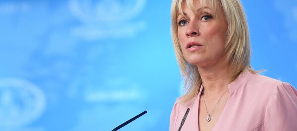 Официальный представитель министерства иностранных дел России Мария Захарова во время брифинга в Москве - 俄罗斯卫星通讯社