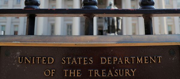 A sign marks the U.S Treasury Department in Washington - 俄罗斯卫星通讯社