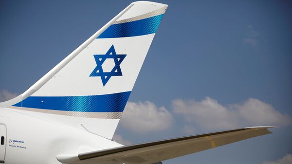 Израильский флаг на хвосте самолета авиакомпании El Al в аэропорте Бен-Гурион в Тель-Авиве - 俄羅斯衛星通訊社