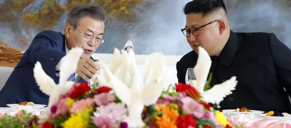 Мун Чжэ Ин и Ким Чен Ын на саммите - 俄羅斯衛星通訊社