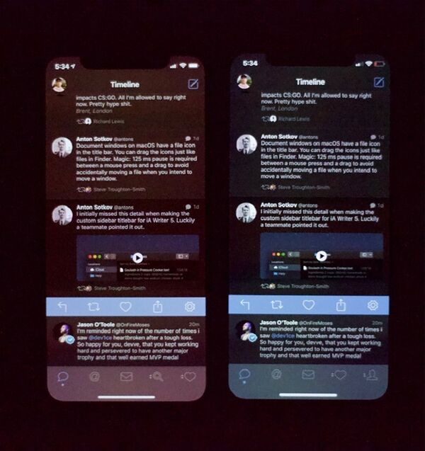 帖子作者称，iPhone Xs屏幕在最小亮度值下看起来非常糟糕，他附上了iPhone X上的照片作为比对 - 俄罗斯卫星通讯社
