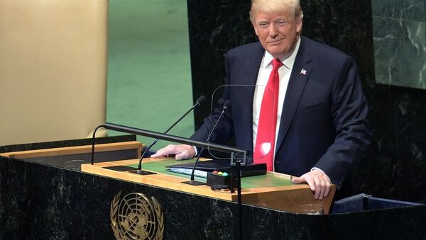 Президент США Дональд Трамп выступает на Генеральной Ассамблее Организации Объединенных Наций в Нью-Йорке. - 俄罗斯卫星通讯社