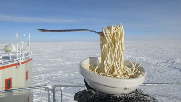 極地工作人員展示零下60度時麵條是甚麼樣 - 俄羅斯衛星通訊社