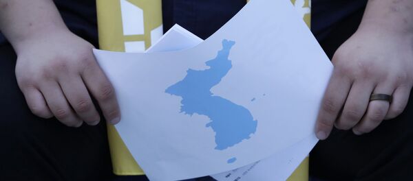 A South Korean holds a map of the Korean peninsula - 俄罗斯卫星通讯社