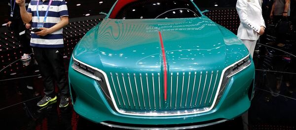 A concept car is displayed at the booth of FAW Group car brand Hongqi, Chinese for red flag, during a media preview of the Auto China 2018 motor show in Beijing, China April 25, 2018. - 俄罗斯卫星通讯社