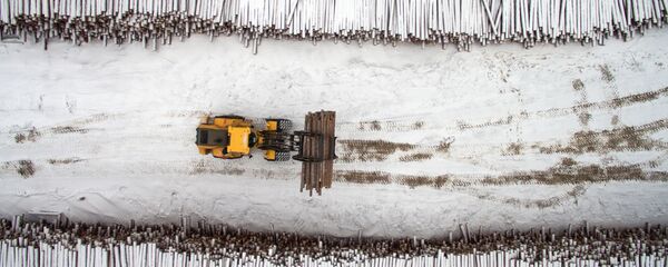 Склад сырья лесопромышленного комплекса АО Краслесинвест в Богучанском районе Красноярского края - 俄罗斯卫星通讯社