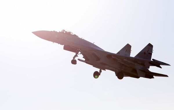 空中的“俄罗斯猎鹰”飞行表演队的苏-35S战斗机 - 俄罗斯卫星通讯社