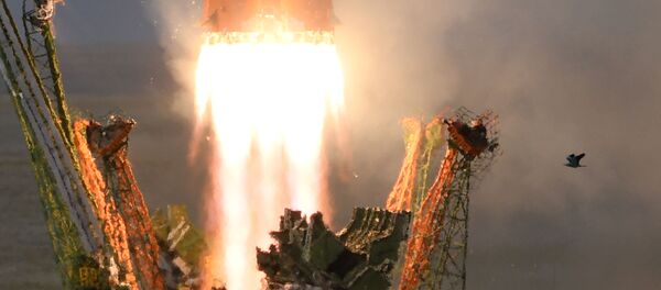 Пуск ракеты-носителя Союз-ФГ с пилотируемым кораблем Союз МС-09 со стартового стола первой Гагаринской стартовой площадки космодрома Байконур - 俄罗斯卫星通讯社