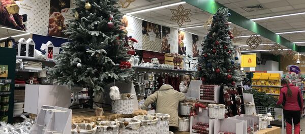 俄羅斯超市內迎接新年的裝飾，當地人也在選購“年貨” - 俄羅斯衛星通訊社