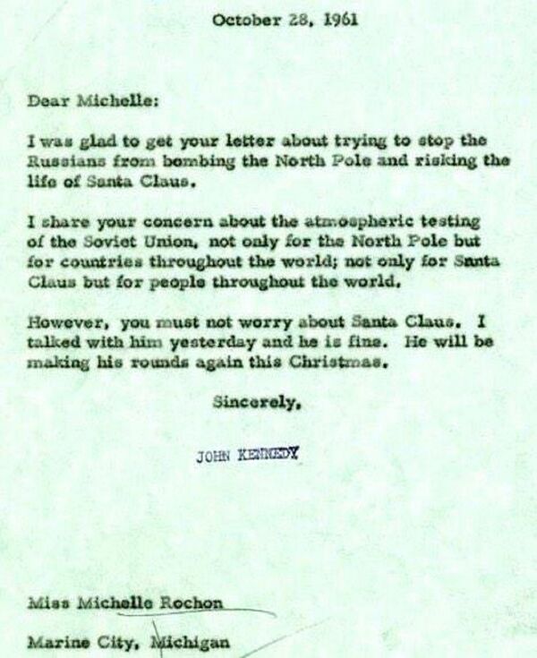 美國公開肯尼迪關於蘇聯威脅聖誕老人的一封信 - 俄羅斯衛星通訊社