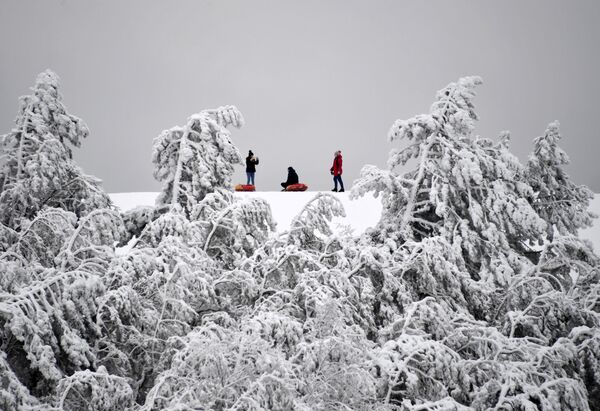 人們在克里米亞安加爾斯克山口的山坡上 - 俄羅斯衛星通訊社