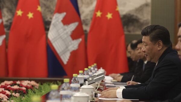 Chinese President Xi Jinping, right, speaks during a meeting with Cambodian Prime Minister Hun Sen, unseen, at the Diaoyutai state guesthouse in Beijing, China, Monday, Jan. 21, 2019. - 俄羅斯衛星通訊社
