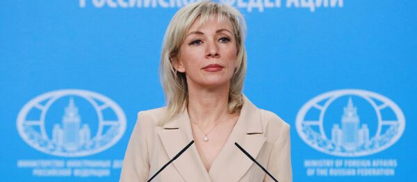 Официальный представитель министерства иностранных дел России Мария Захарова во время брифинга в Москве - 俄罗斯卫星通讯社