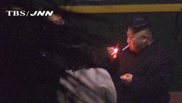 媒体拍到金正恩赴越途中在站台吸烟小憩 - 俄罗斯卫星通讯社