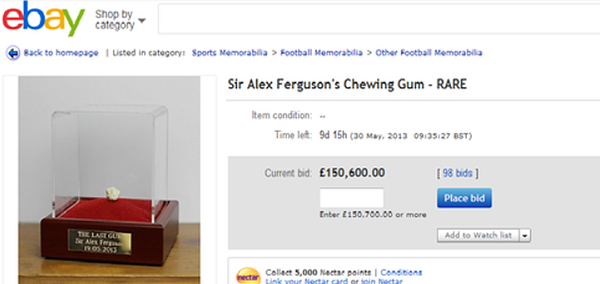 弗格森执教曼联时的最后一块口香糖被以45.5万欧元拍卖 - 俄罗斯卫星通讯社