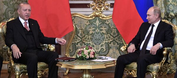 Президент РФ Владимир Путин и президент Турции Реджеп Тайип Эрдоган во время встречи - 俄罗斯卫星通讯社