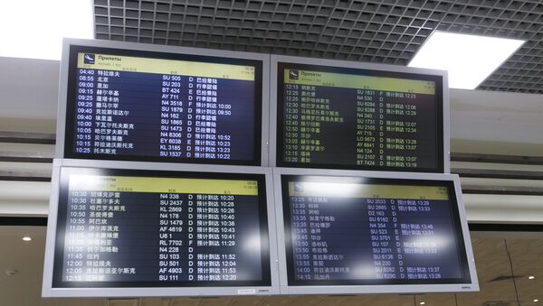 機場內中文顯示屏 - 俄羅斯衛星通訊社